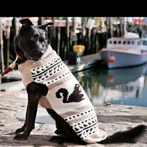 CHILLY DOG Wool Sweater SQUIRRELS Hand Knitted Brown and Beige Dog Sweater M L